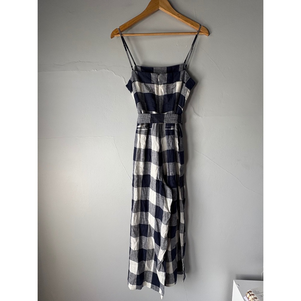 J.Crew Gingham Linen Tie-Waist Jumpsuit Navy White Small - Picture 9 of 10